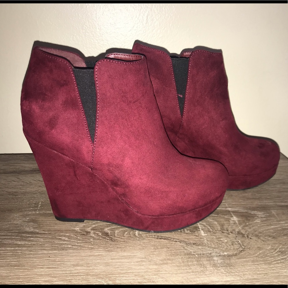 Maroon Suede wedges